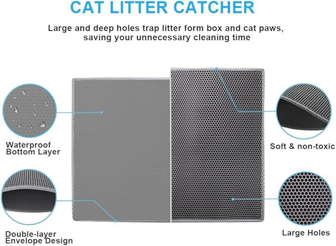 Pieviev Cat Litter Mat Small Double Layer Waterproof Urine Proof Trapping Mat 1 Pack Grey Color