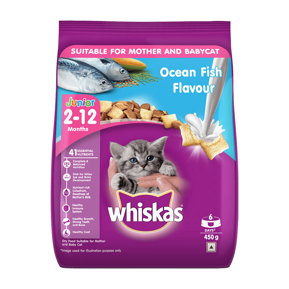 Whiskas® Kitten Dry Food, Ocean Fish with Milk 450g