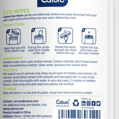 Cature Gentle & Safe Pet Eye Wipes for Dog & Cat 100 Piece