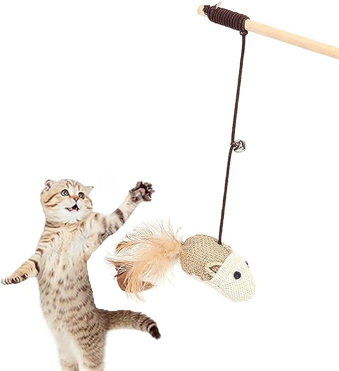 Cat Stick Toy,String Cat Toy,Cat Feather Wand Toy,Cat Interactive Toy,Bell Pole Toy Feather Tease