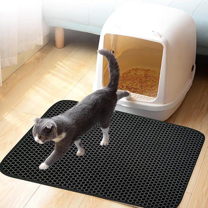 Cat Litter Mat, 60x45cm Large Honeycomb Double Layer Cat Litter Trapping Mat, Non-Slip Waterproof Urine Proof Cat Litter Box Mat, Kitten Supplies and Essentials