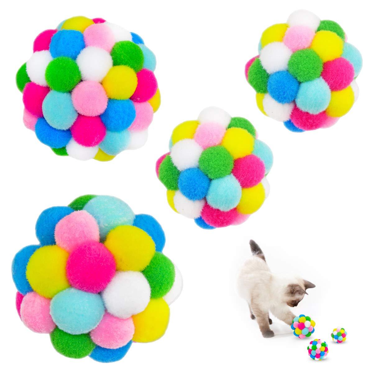 MAIYU Cat Toy Balls - Colorful Cat Ball Toy Built-in Bell Interactive Cat Ball Toy Soft Pompom Balls