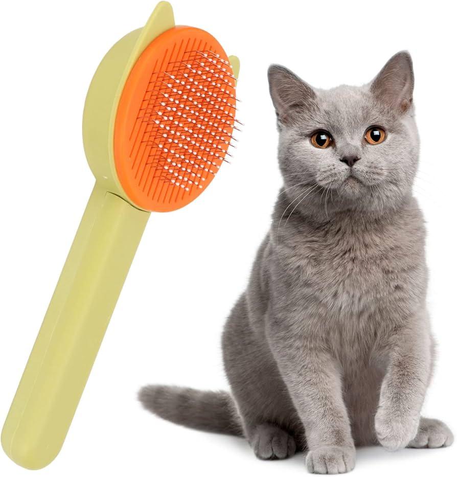 Cat Brush with Release Button, Pet Brush, Self-Cleaning Sliker Brush with One Click, Grooming Brush for Cat Dog