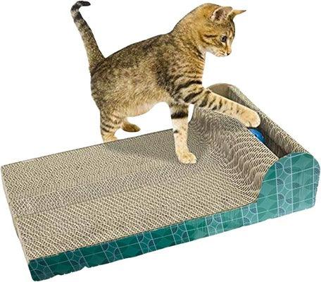 Cat Scratch Pad for Cats, Scratcher with Catnip, Scratching Posts, Cat Toy Scratch Board Lounge with Bell-Ball
