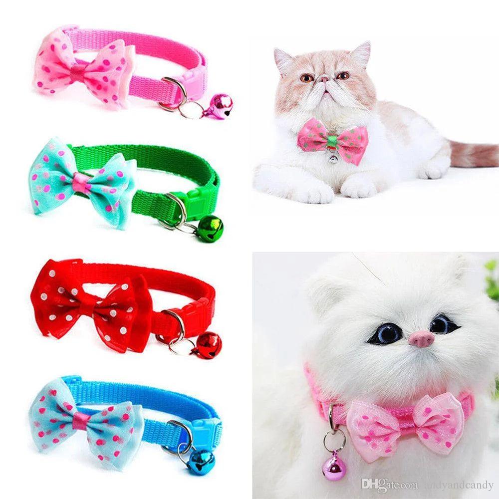 Cat Collar Adjustable Bow Tie With Bell Fashion Pets Necktie Collars Bells