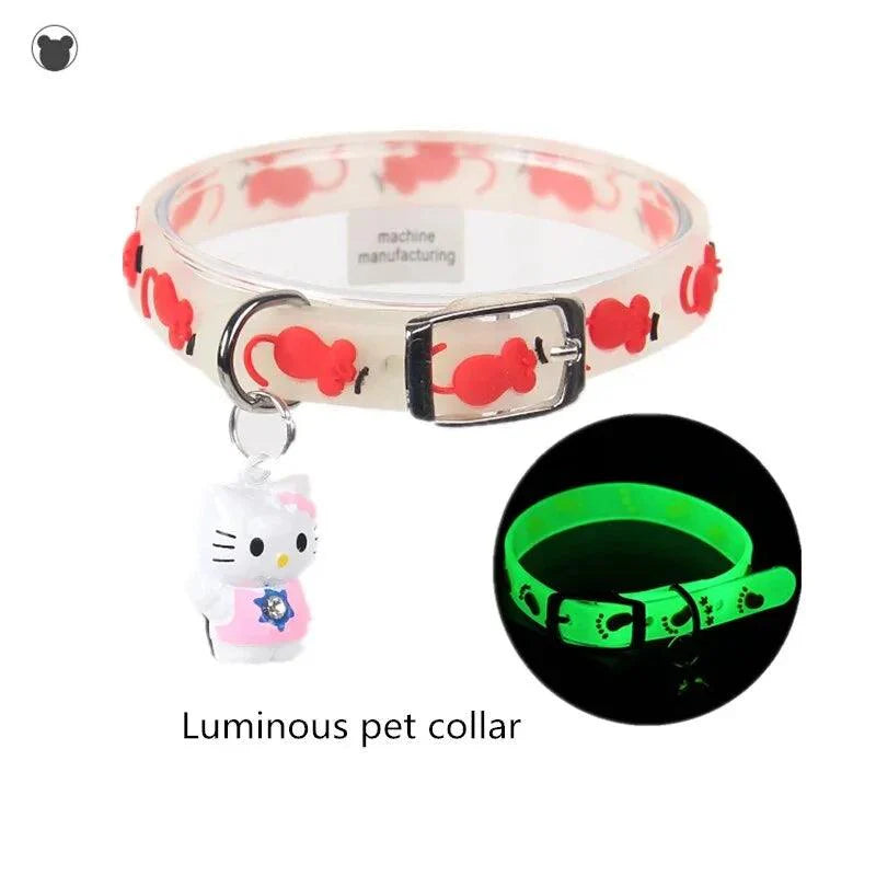 Rubber luminous Collar Metal buckle bells collar Comfortable fit noctilucence puppy kitten dog Collar