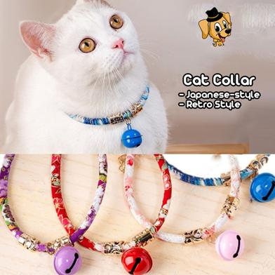 Adjustable Japanese Pet Collar Retro-Style Cat Neck Ring With Bell - Pet Supermarket