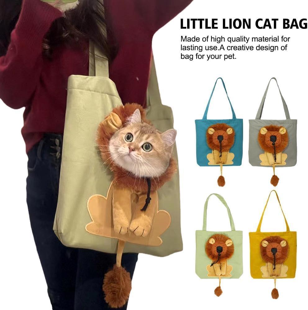 FUNTLY Pet Canvas Shoulder Carrying Bag, Cute Lion-Shaped Bag Cat Carrier, Pet Carrier for Small Dogs and Cats Pet Supplies(B,15.7 x 13.7in) - Pet Supermarket