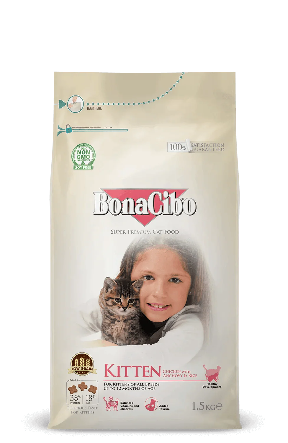 Bonacibo Premium Kitten Food Chicken, Anchovy & Rice 1.5KG