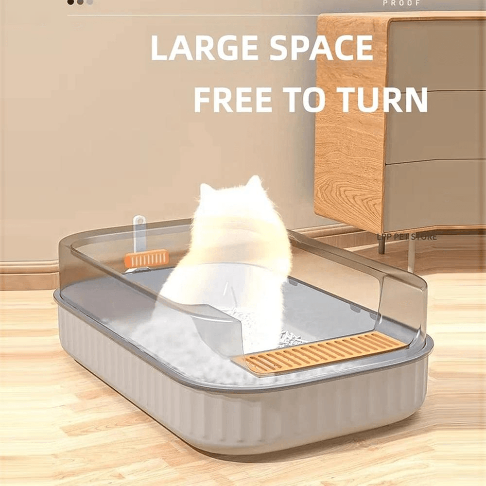 Large Capacity Cat Litter Box Semi-closed Sand Box for Cats Toilet Anti Splash Cat Tray - Pet Supermarket