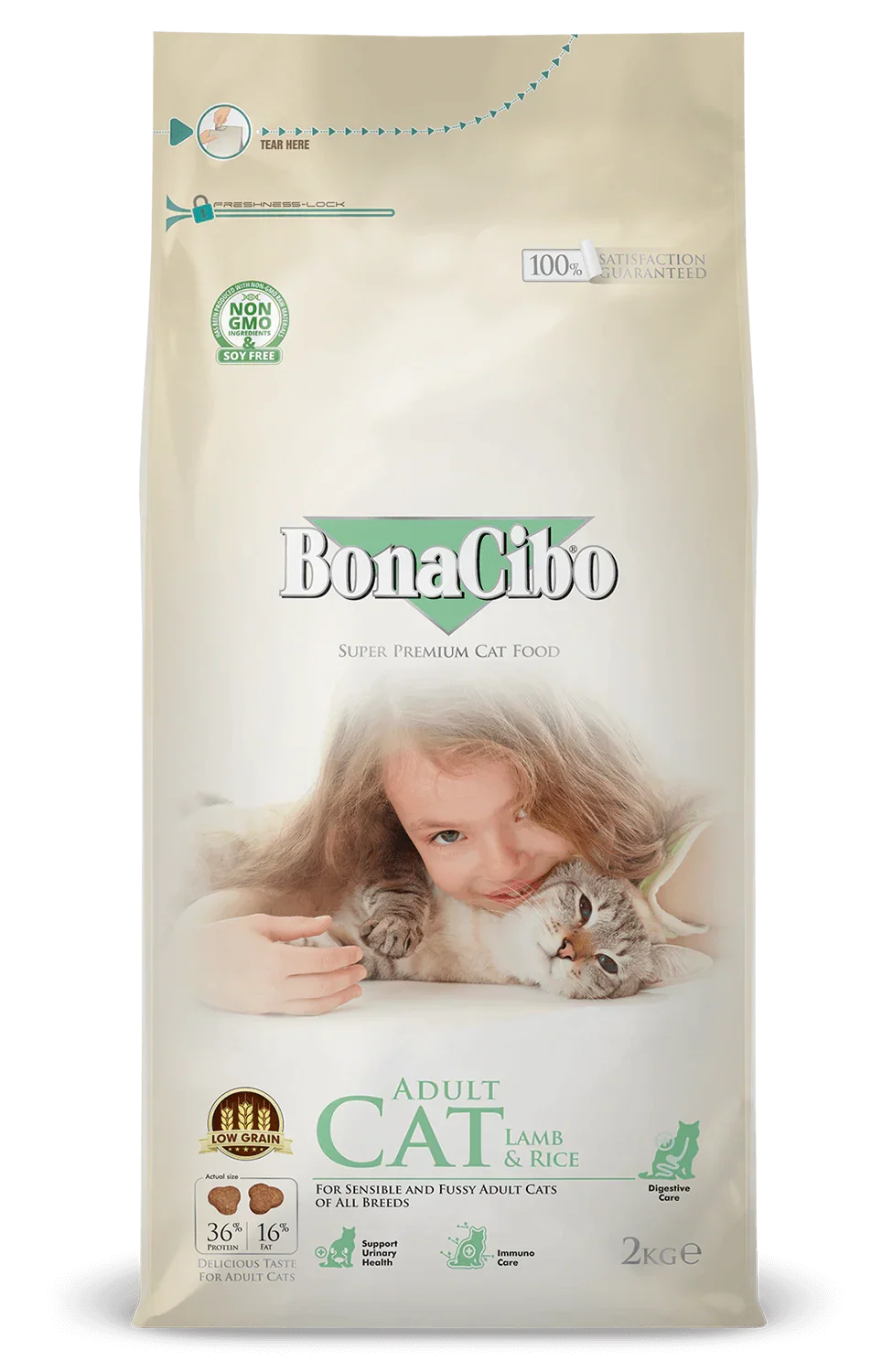 Bonacibo Adult Cat Food Lamb & Rice For Sensible and Fussy Adult Cats of All Breeds 2kg
