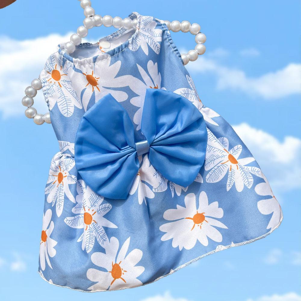 Bow Dress knot Decor Round Neck Summer Skirt / Frock for Pet Cat Dress Puppy Dress
