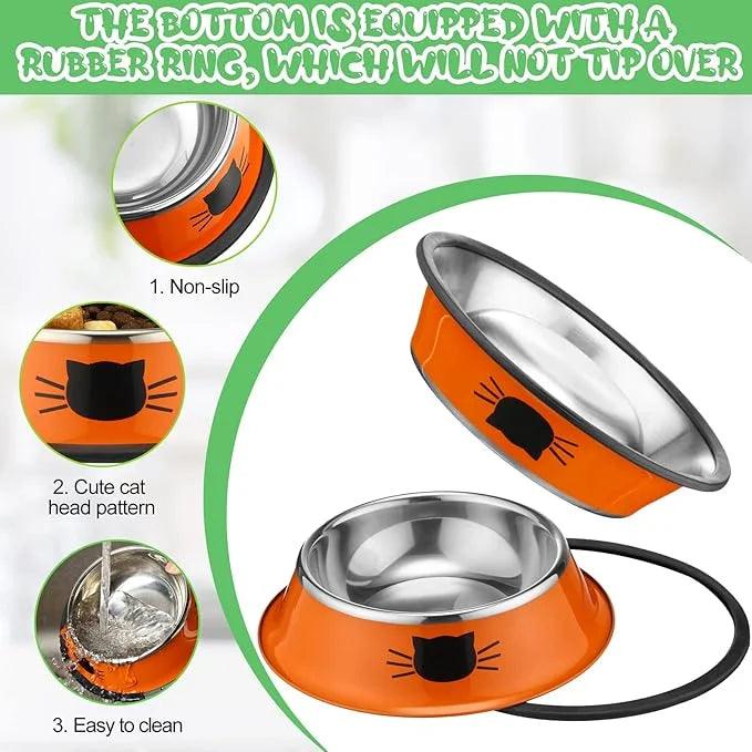 Cat Bowls for Food and Water Cat Dishes Stainless Steel PET Food Bowls 7 oz Anti Slip Metal PET Bowl with Removable Rubber Base Thicken Cat Feeding Bowl for Indoor Pets Kitten Small Dogs