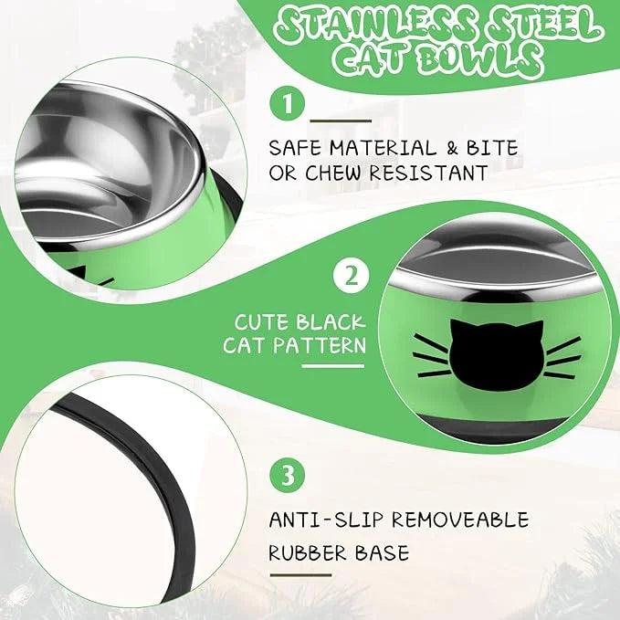 Cat Bowls for Food and Water Cat Dishes Stainless Steel PET Food Bowls 7 oz Anti Slip Metal PET Bowl with Removable Rubber Base Thicken Cat Feeding Bowl for Indoor Pets Kitten Small Dogs