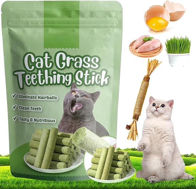 Cat Grass Teething Sticks, Cat Grass Sticks for Hairball Removal, Teeth Cleaning, Increase Appetite Chicken Flavor for Pet Cat (30g) 6pcs