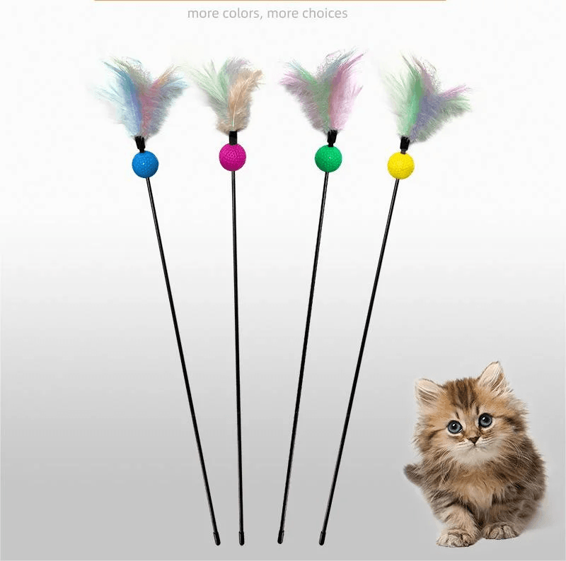 Cat Toy Colorful Plastic Ball Feather Tease Cat Rod Ring Ball Sound Tease Cat Stick