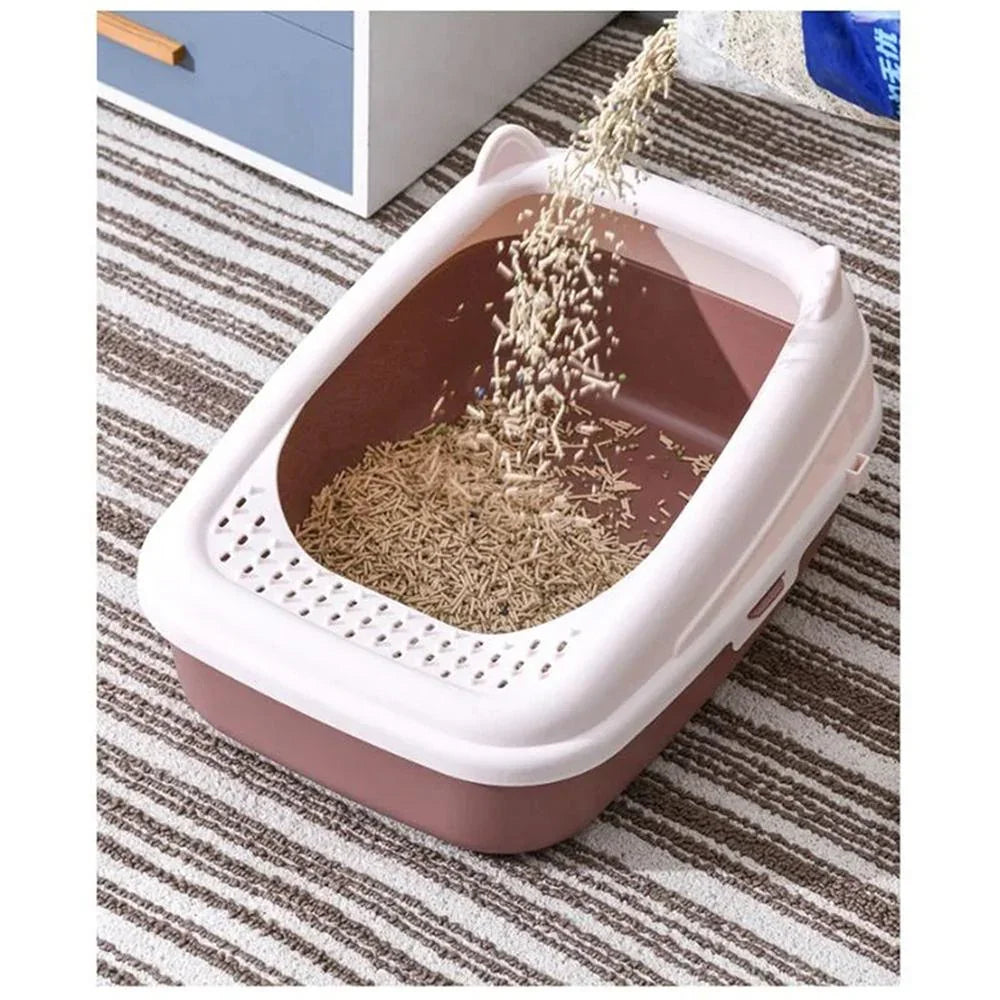 Semi-Enclosed Premium Litter Box, Cat Ear Shaped Open Top Cat Litter Tray, Extra Large Cat Litter Box - Pet Supermarket