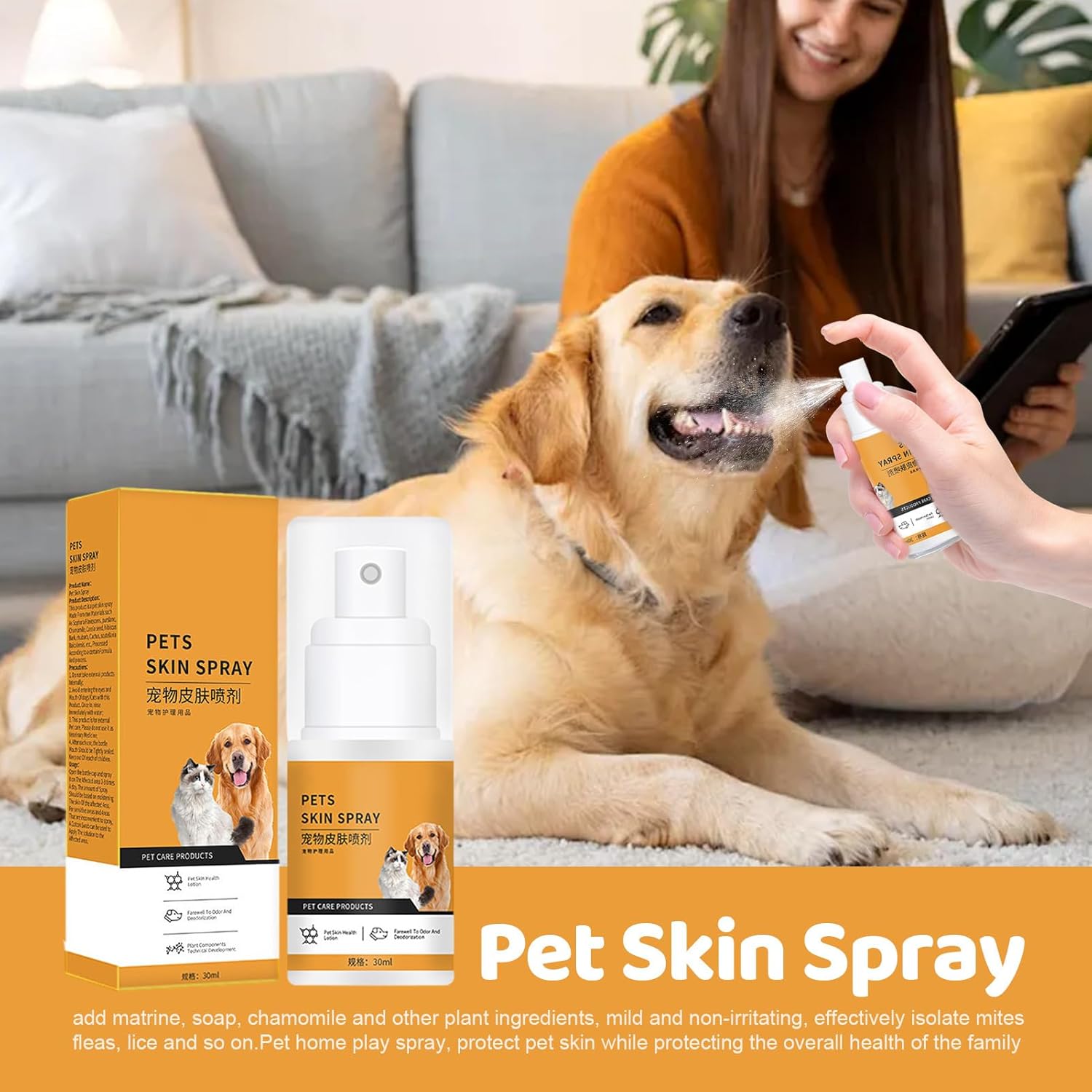 Cat and Dog Anti-Itch Spray, Dog Skin Itching Spray Skin and Coat Moisturizing Natural Skin Care Spray for Pets - Pet Supermarket