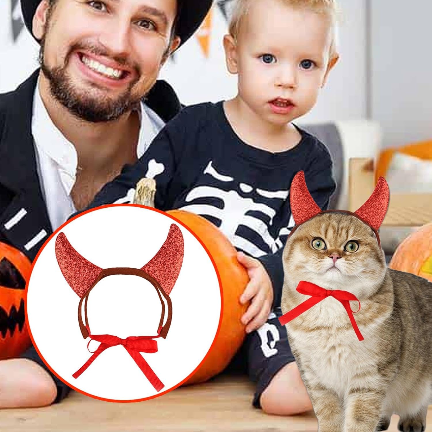 Cat and Dog Devil Horns - Pet Halloween Cosplay Costume - Cute Favors Photography Props, Festive Headgear with Straps for Celebrations - Pet Supermarket