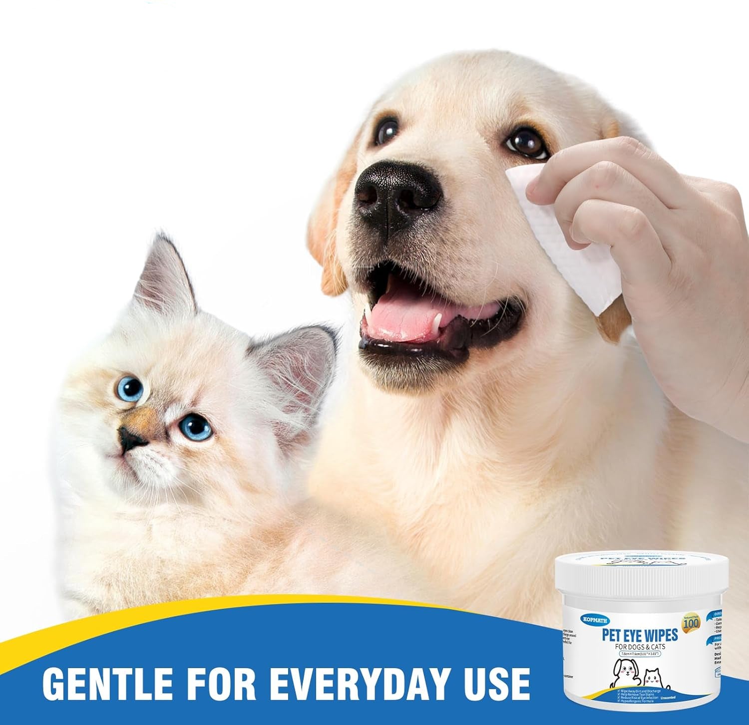 Dog Eye Wipes, Tear Stain Wipes for Dogs, Big & Thick Cat Eye Wipes for Dogs, Mild Ingredients, Texturized