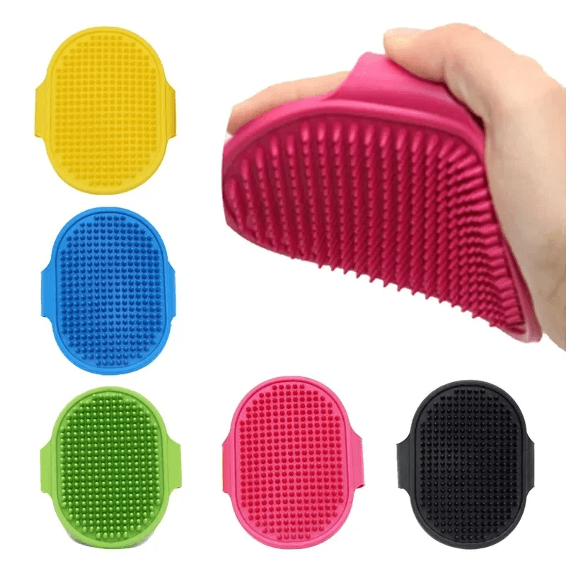  Dog Grooming Brush, Premium Pet Bath Brush, Soothing Massage Rubber Comb, Adjustable Ring Handle, Random Color