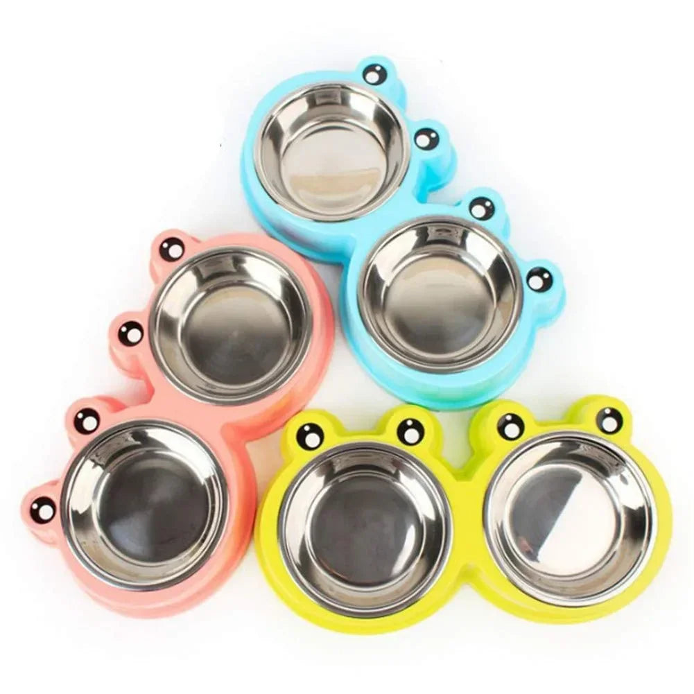 Double Cat Bowls - This pet diner has set of 2 bowls . Double stainless steel dog bowls set for feeding food and water, which is best for small dogs and cats.
Safe for Pets - This pet double bowls are made of eco-friendly food-grade material, this material has favorable corrosion resistance and tenacity,non-toxic,
Non-Slip Dog Food Bowl - Four Anti-Slip pads on the bottom of this bowls tray and mute design,Non-slip legs prevent bowls from sliding around on the floor,also protect the floor from attrit and we