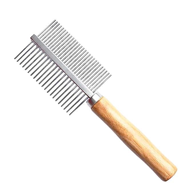 Double Side Steel Needles Comb for Dogs and Cats - (Wooden Comb) | Grooming Rake Shedding Comb