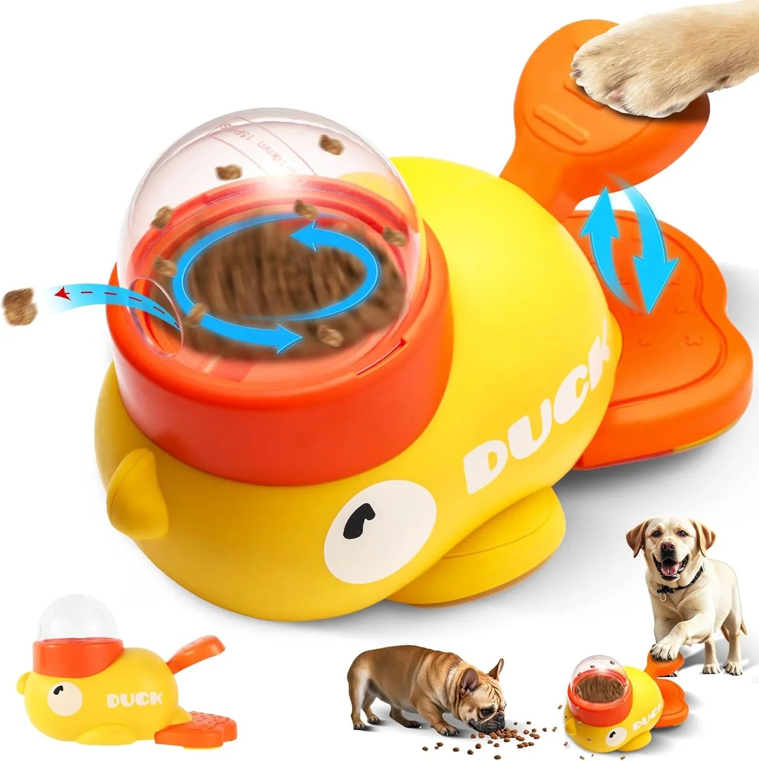 Durable Plastic Duck-Shaped Interactive Dog Treat Dispenser Toy - Mental Stimulation Snack Dispensing Puzzle Feeder with Transparent Window, Orange Beak & Yellow Body for Puppy Training & Cognitive Development, Easy Clean Material