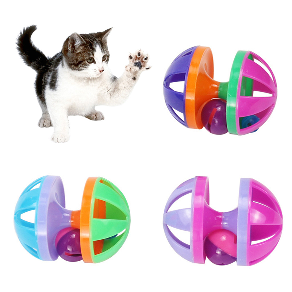 Flmtop Pet Cat Kitten Dumbbell Bell Ball Scratch Training Game Interactive Playing Toy Random Color