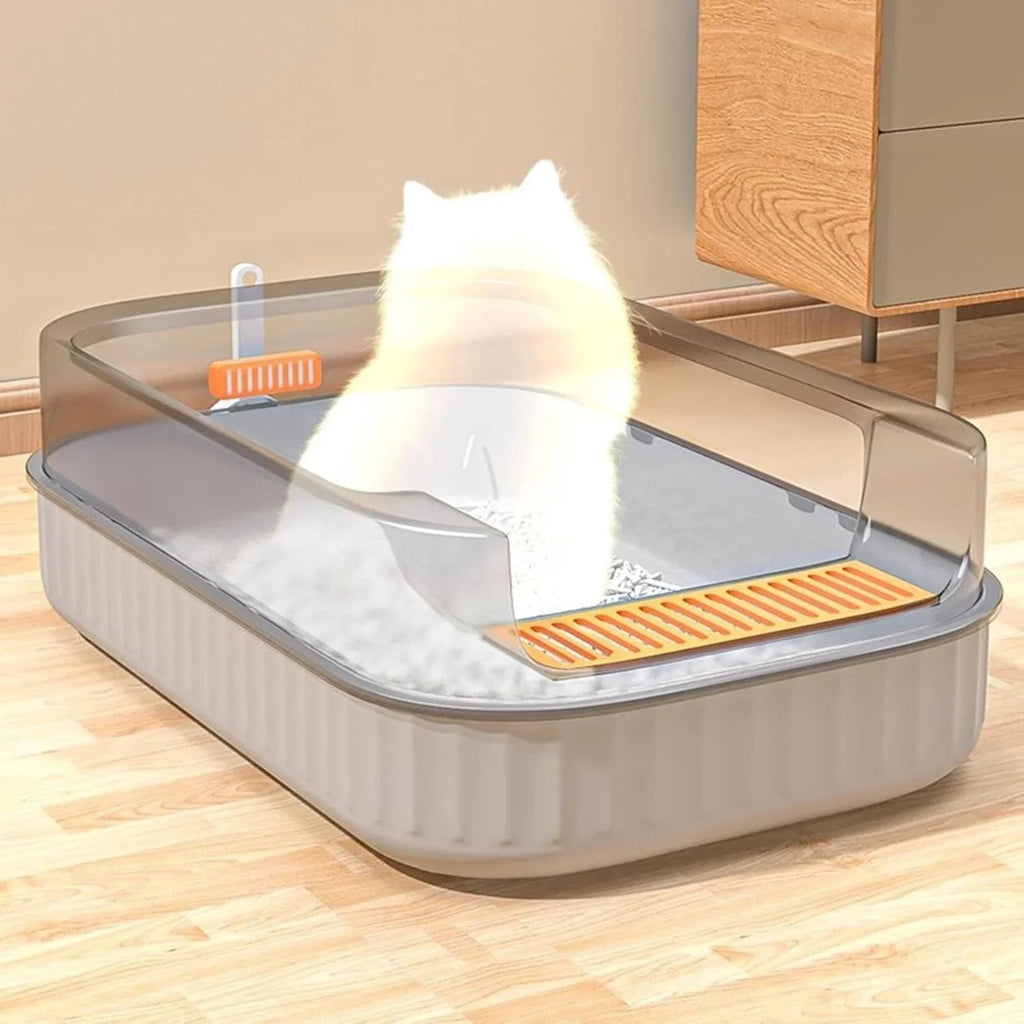LHX Cat Litter Box Extra Large Fully Open Cat Toilet Semi-enclosed Cat Litter Box Suitable for Large and Multiple Cats Easy to Clean High Wall Side Cover Cat Litter Box 40 * 60 * 22cm,