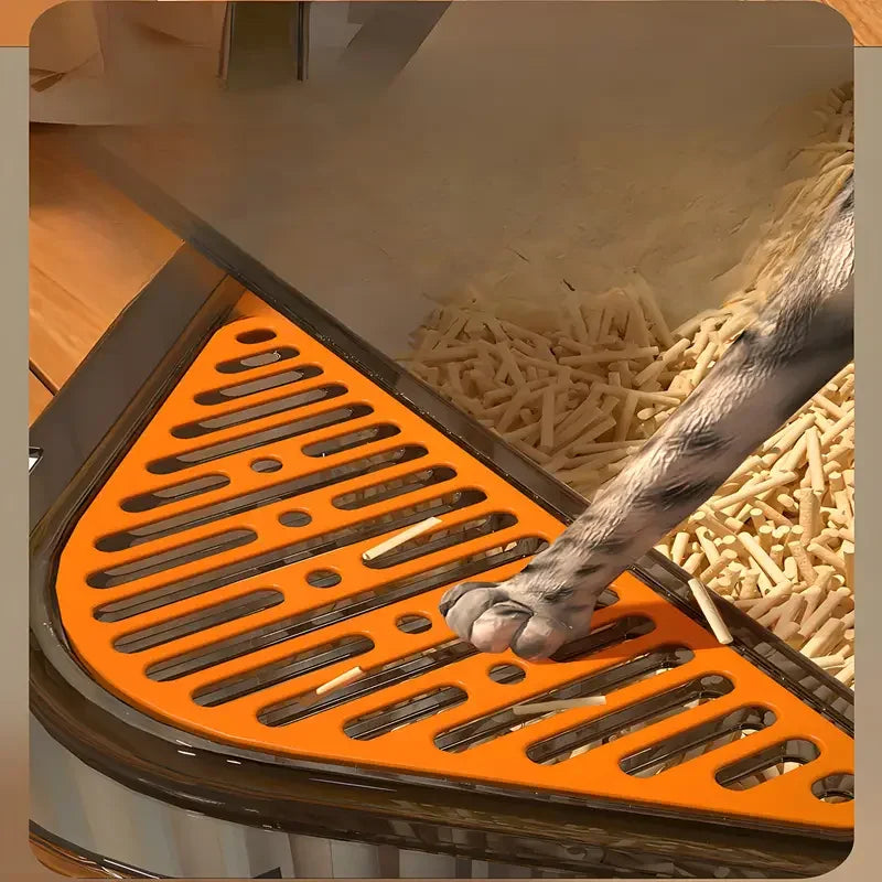 Cat Litter Training Tray, Corner Cut Extra Large Semi-Enclosed Litter Box Open Top Cat Litter Tray - Pet Supermarket