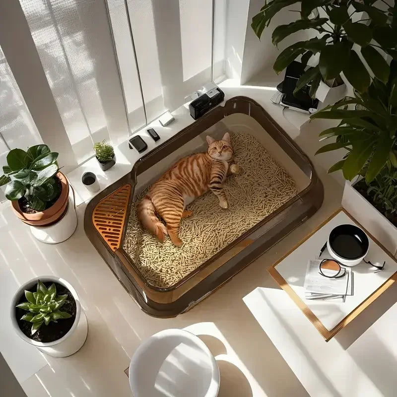 Cat Litter Training Tray, Corner Cut Extra Large Semi-Enclosed Litter Box Open Top Cat Litter Tray - Pet Supermarket