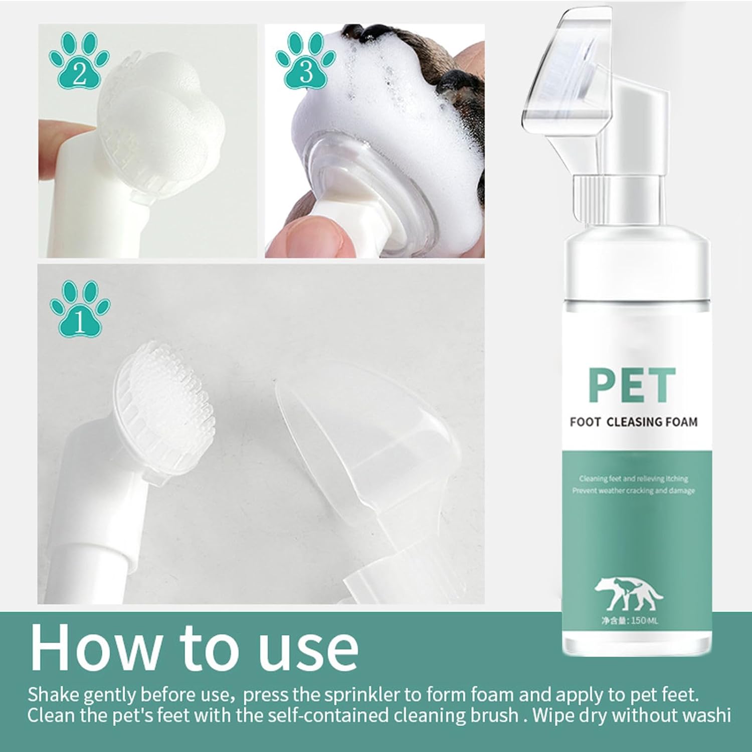Nexolla Paw Cleaner, Pet Paw Cleansing Foam with Silicone Cleaning Brush for Pets, Waterless Foam for Cleaning Feet Clean - Pet Supermarket