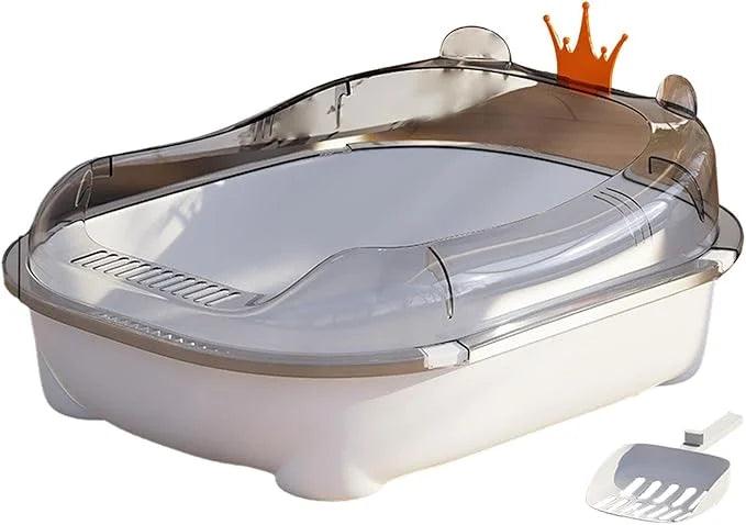 Open Litter Box Kitty Litter Pan Cartoon Appearance High Sided Cat Litter Container Large Space Bedpan Kitten Toilet, Gray