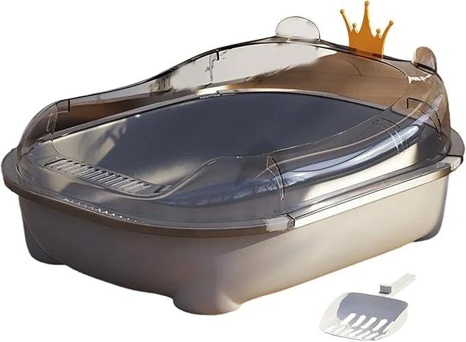 Open Litter Box Kitty Litter Pan Cartoon Appearance High Sided Cat Litter Container Large Space Bedpan Kitten Toilet, Gray