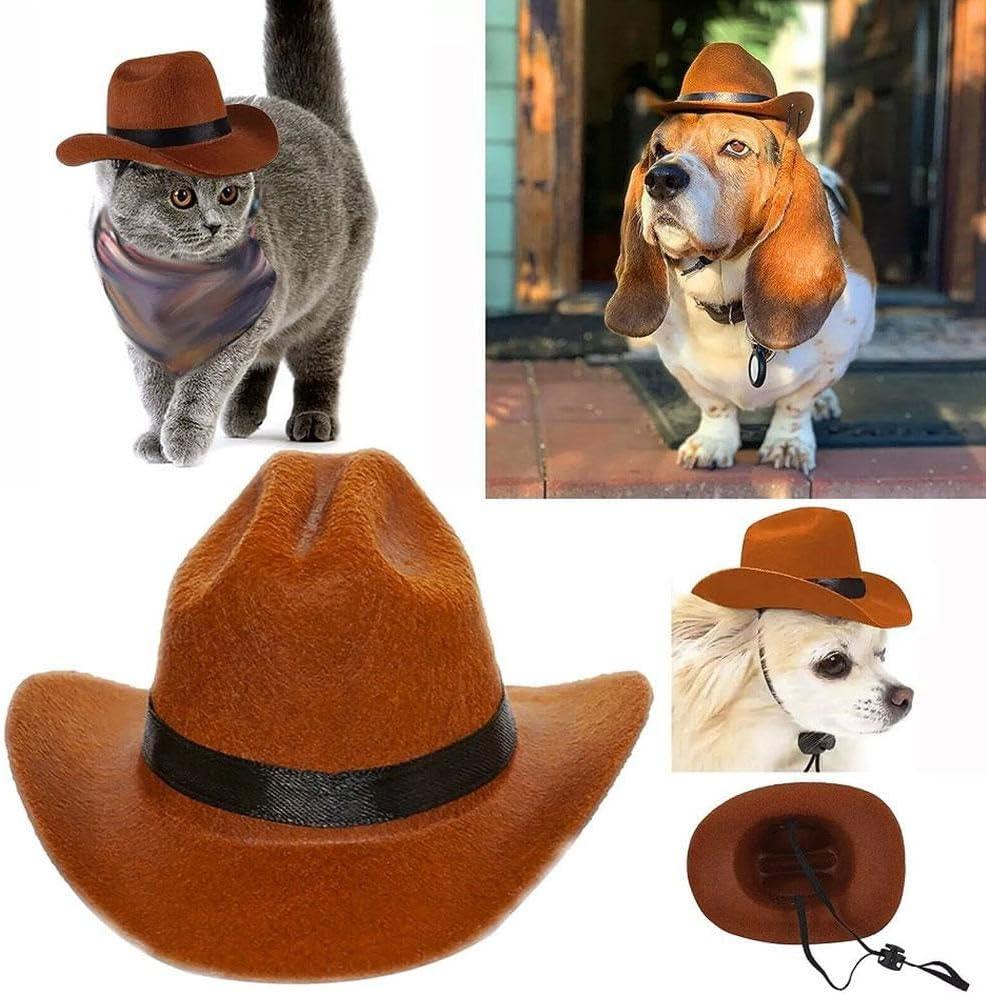 Adjustable Strap Western Style Cowboy Hat for Small & Medium Dogs Top Hat Headwear Cat and Dog Photo Props, Dog Costume Accessory - Pet Supermarket