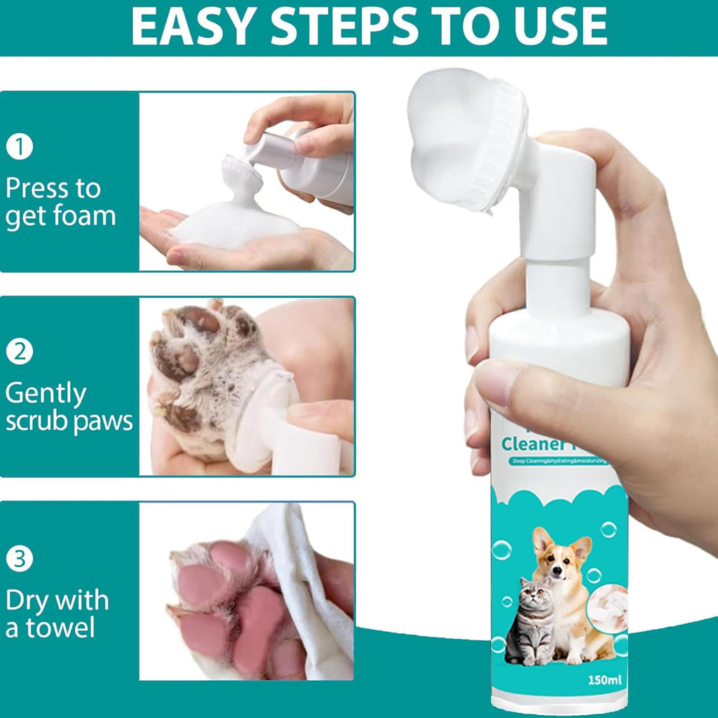 Pet Dog Paw Cleaner Foam, No-Rinse Formula with Soft Bristle Scrubber, Dog Paw Cleaner & Washer for Muddy Paws - Pet Supermarket