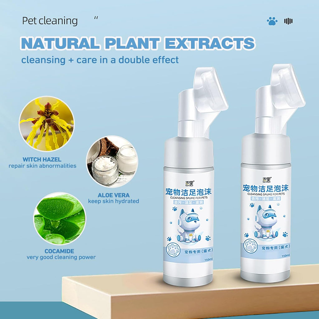 Pet Paw Cleaning Foam - Waterless Shampoo,150ml Paw Cleaner with Soft Silicone Brush, No-Rinse Shampoo for Pets and Dogs Foccar - Pet Supermarket