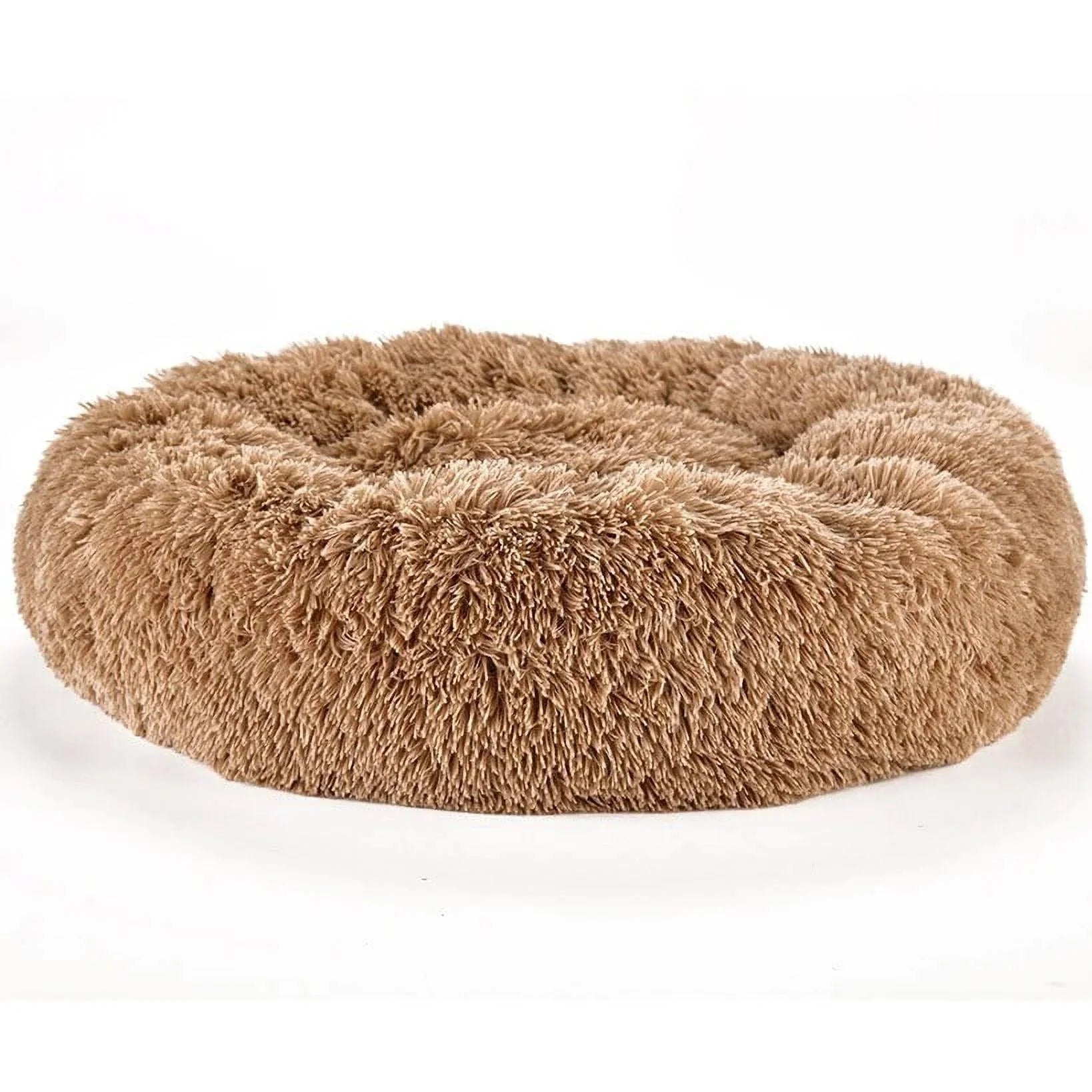 Plush-Donut-Shape-Pet-Cuddler-and-Covered-Dog-Bed-Brown