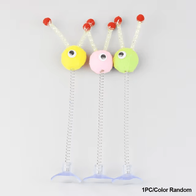 Pet Feather Spring Toy Random Color Suction Cup Cat Fur Ball Wand Teaser Interactive Toys Cat Scratcher Toy Supplies 1PC