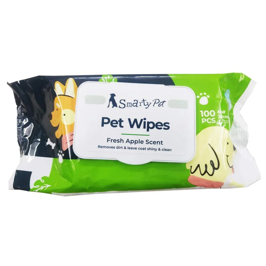 SmartyPet Pet Wet Wipes | 100 Count | Cat & Dog Wipes | Aloe Vera & Fresh Green Apple | Ph Balance | Dry Bath | Ear & Paw | Cleaning & Deodorizing | Hygiene Essentials