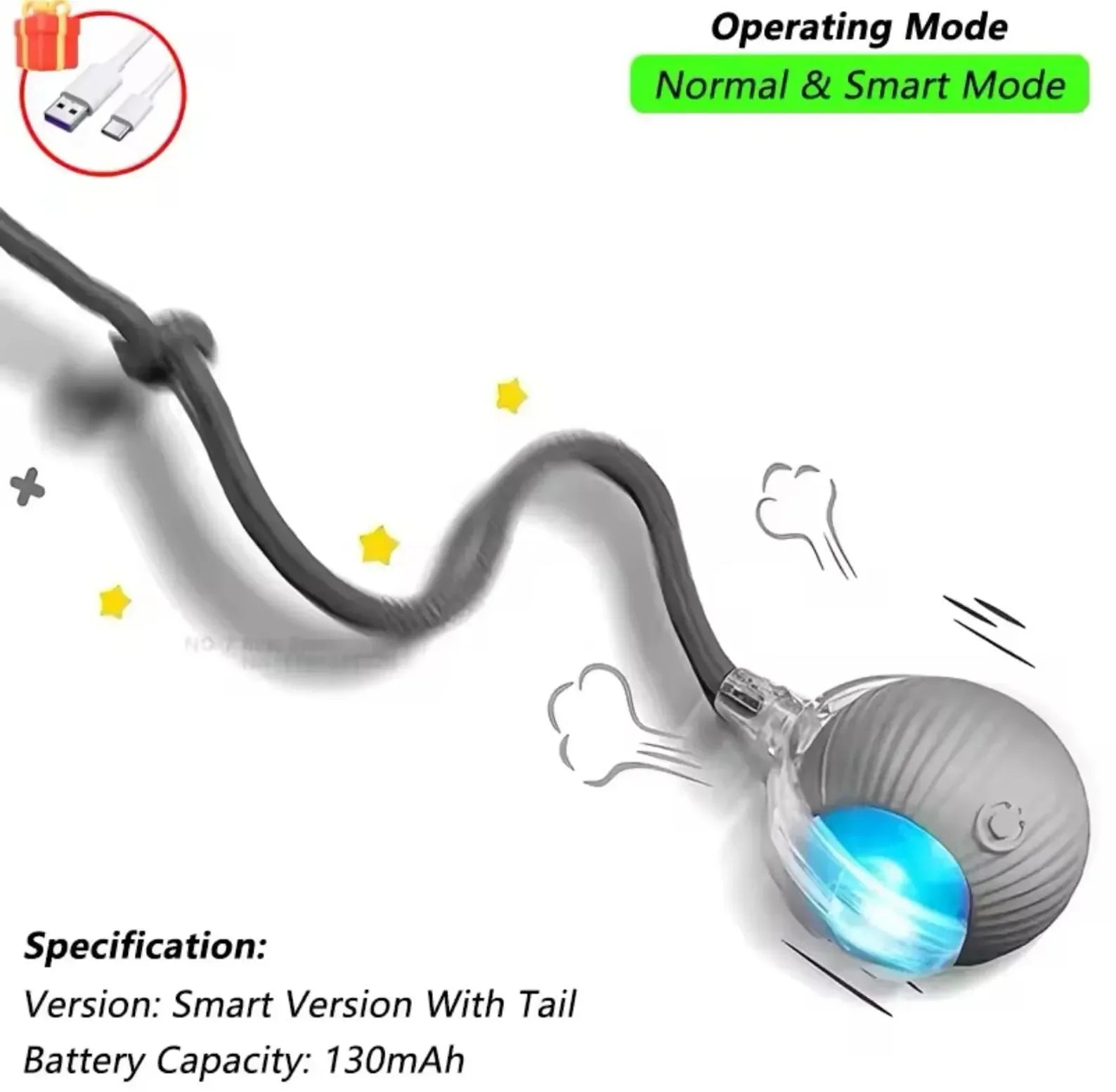 Cat Interactive Ball Cat Toy, Automatic Rolling Ball with Tail, Rechargeable Smart Pet Interactive Toy, Intelligent cat and mouse gam, No Warranty - Pet Supermarket