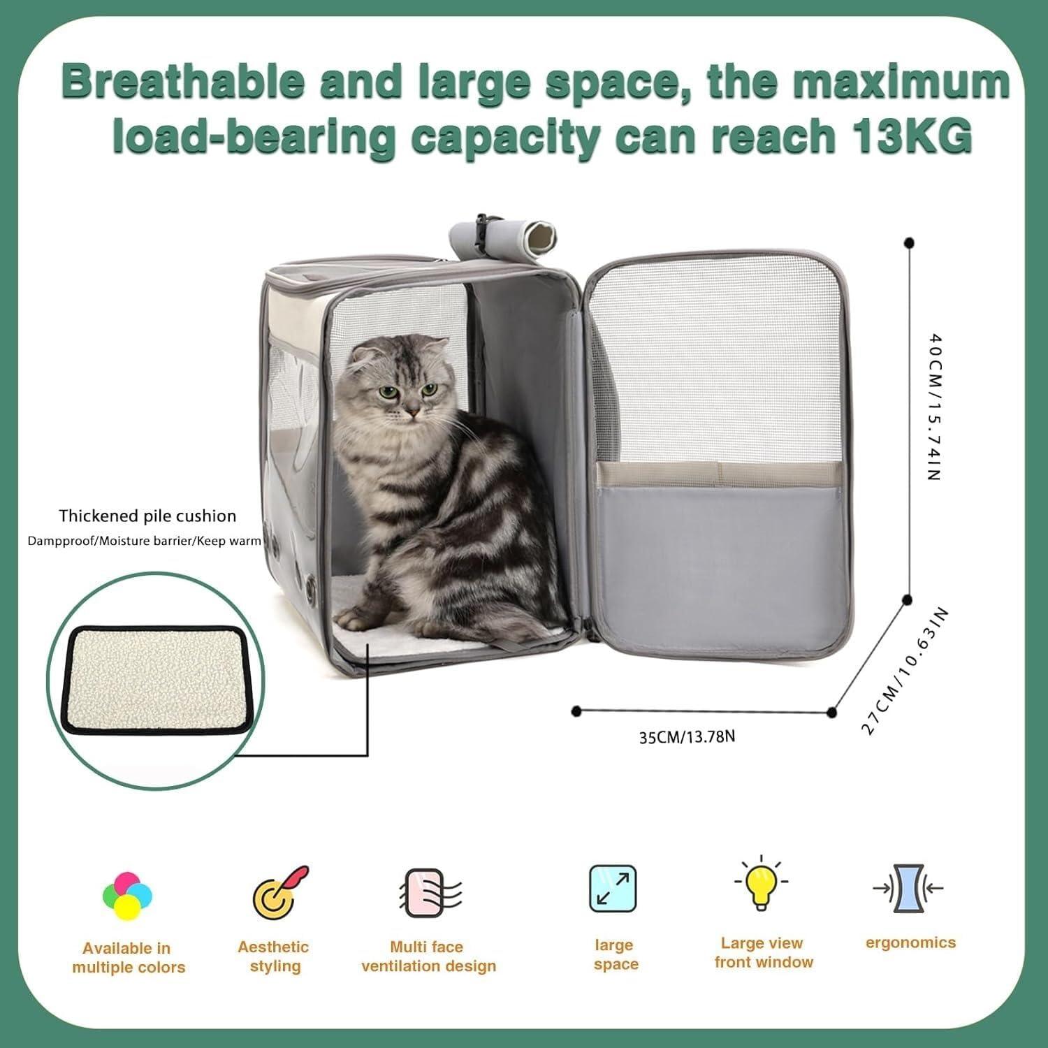 Portable & Durable Spacious Backpack with Transparent Window Carrier Backpack With Inner Safety Leash Cat Bag - Pet Supermarket