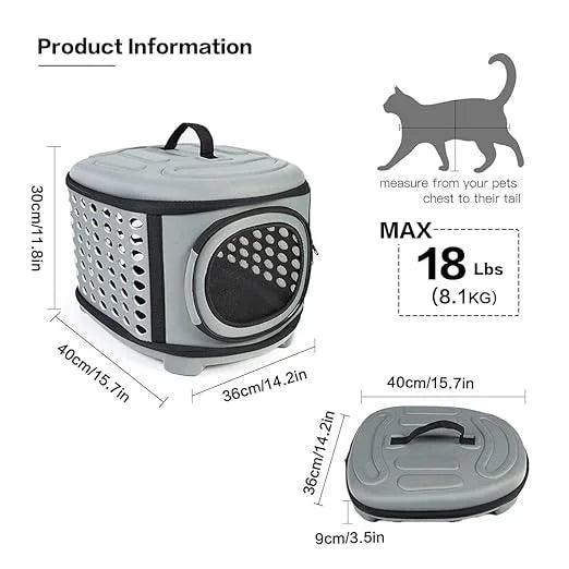 Cat Carrier Large, Foldable Cat Transport Box with Large Space, Cat Travel Bag with Top Opening+Soft Mat,