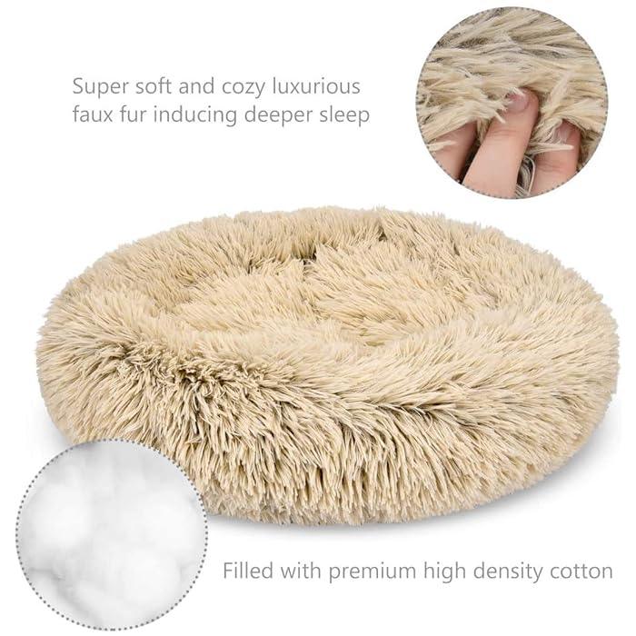 Round Pet bed, Plush Soft Washable Self-Warming Calming Dog Bed Donut Cuddler Round Dog Bed Comfortable for Sleeping in Winter(Beige,67cm)Brown