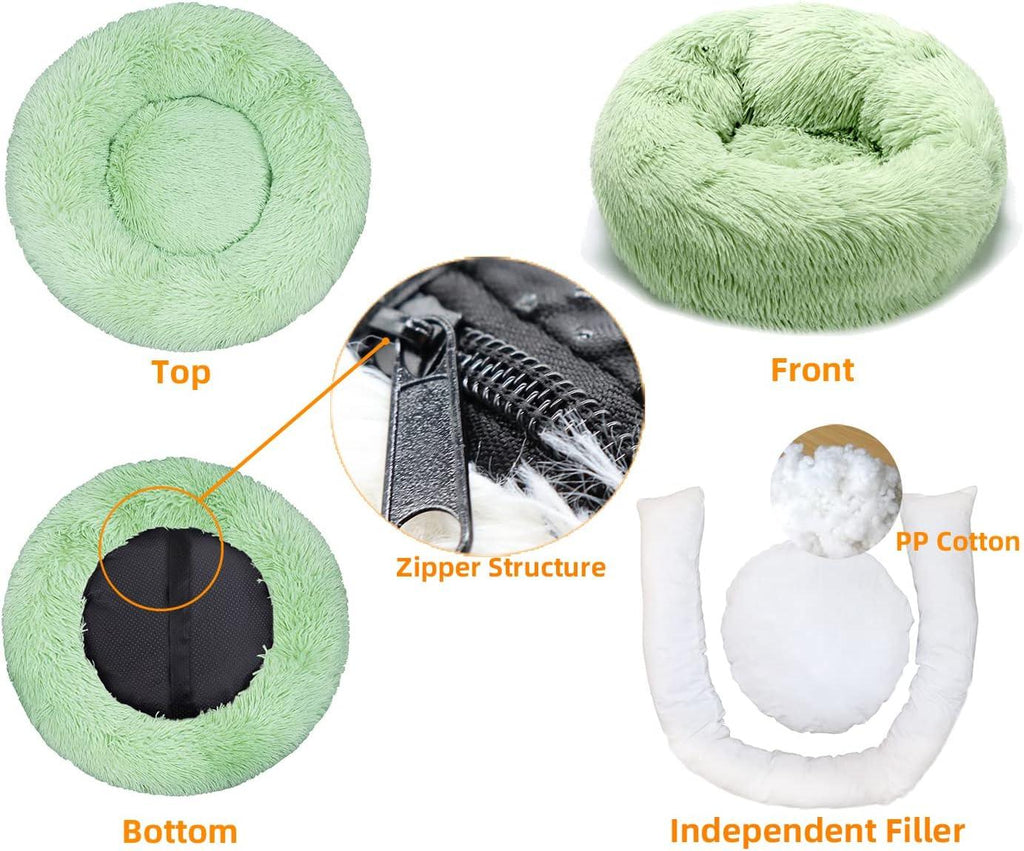 Cat Bed, Washable, Fluffy, Mint Green, Round Dog Bed, Dog Cushion, Soft Plush Doughnut Pet Bed for Cats, Dogs, Soft, Warm Pet Sofa (60 cm) - Pet Supermarket