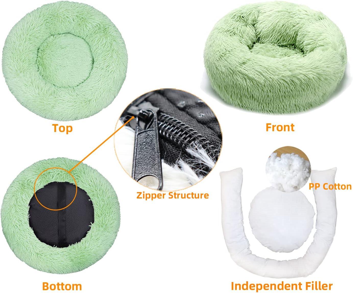 Cat Bed, Washable, Fluffy, Mint Green, Round Dog Bed, Dog Cushion, Soft Plush Doughnut Pet Bed for Cats, Dogs, Soft, Warm Pet Sofa (60 cm) - Pet Supermarket