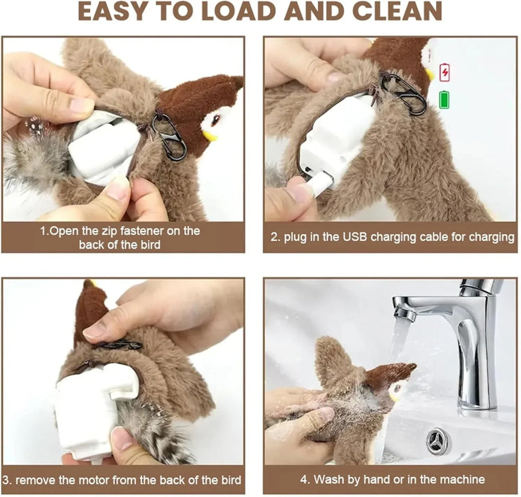 Pet Cat Interactive Toys, Rechargeable Chirping Flapping Bird (no Flying) with Catnip for Indoor Cats, Touch Activated Plush Toys - Pet Supermarket