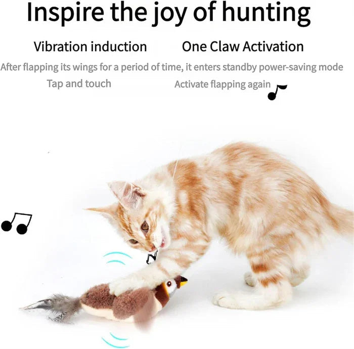 Pet Cat Interactive Toys, Rechargeable Chirping Flapping Bird (no Flying) with Catnip for Indoor Cats, Touch Activated Plush Toys - Pet Supermarket