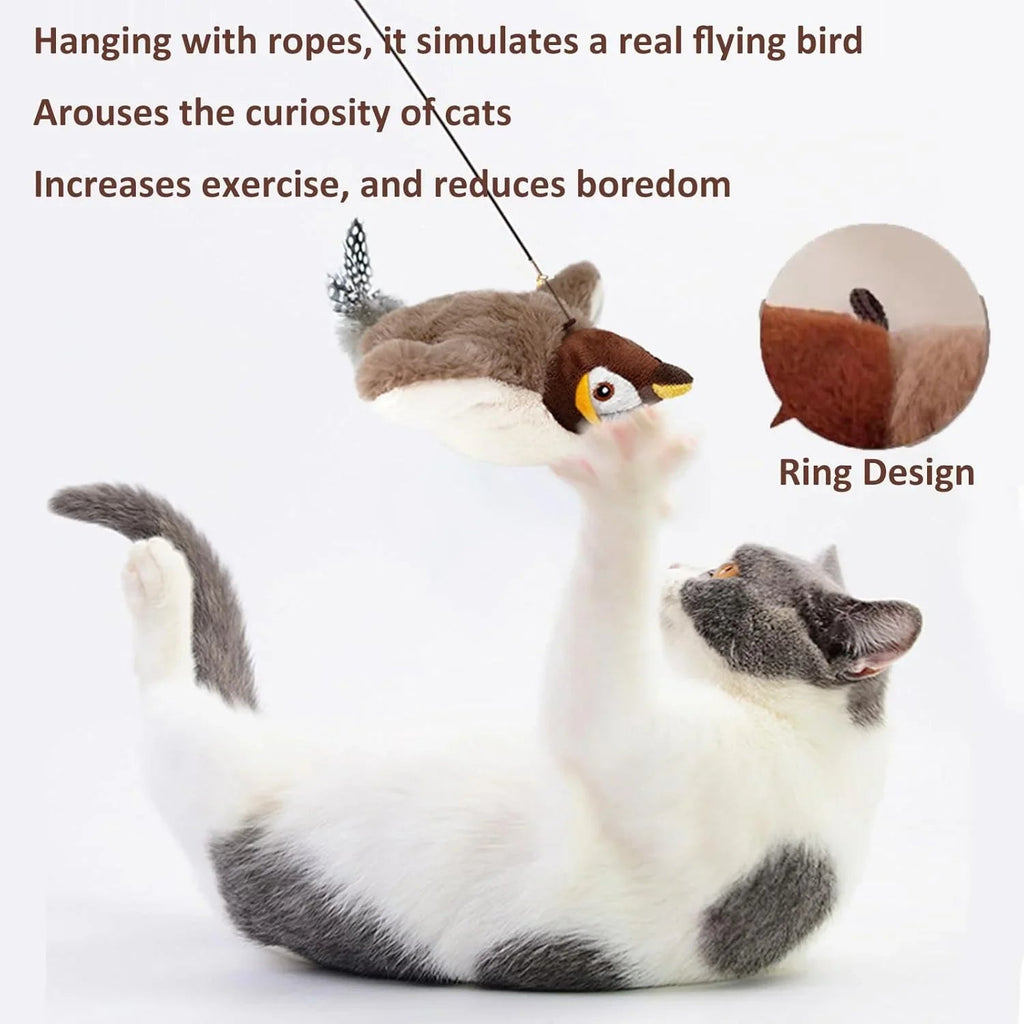 Pet Cat Interactive Toys, Rechargeable Chirping Flapping Bird (no Flying) with Catnip for Indoor Cats, Touch Activated Plush Toys - Pet Supermarket